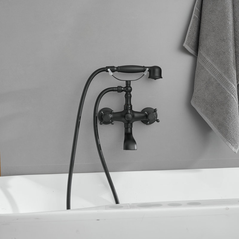 Matte Black Double Handle Wall Mount Tub Faucet