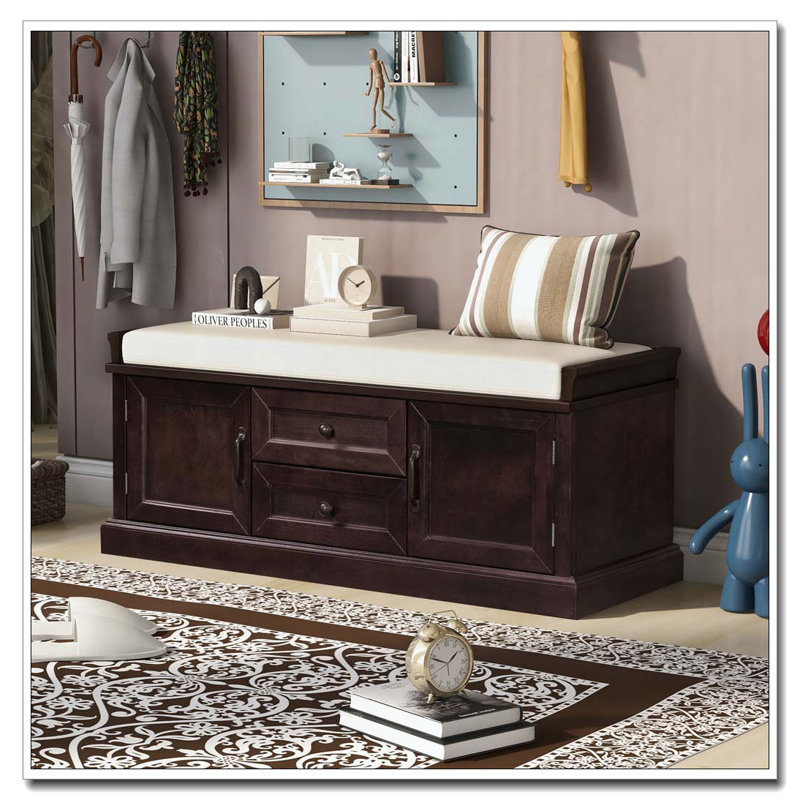 Banc de rangement avec 2 tiroirs et 2 armoires, Espresso