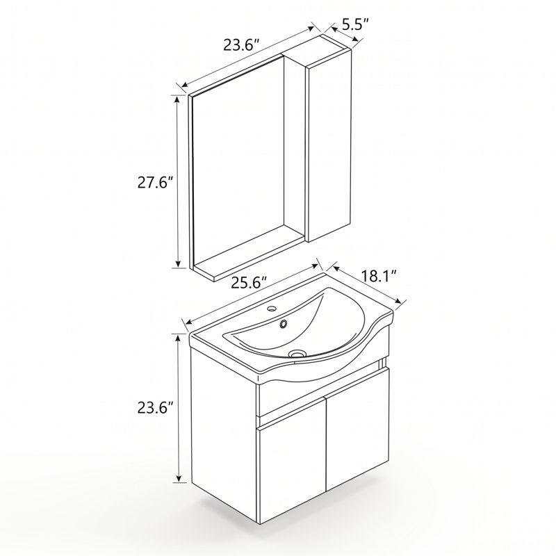 Ensemble de meuble-lavabo flottant avec miroir Alastair, 24 "H x26"W x 18"D, Café au lait, 4