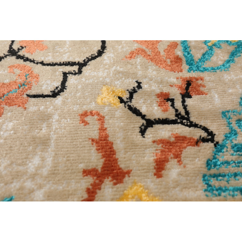 Tapis beige / bleu sarcelle bouclé / crocheté Inshore, Rectangle de 7 pi 6 po x 9 pi 6 po, Beige / bleu sarcelle 