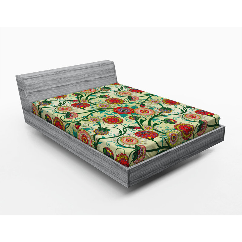 Microfiber Floral Fitted Sheet, Queen Fitted Sheet, Green Paisley