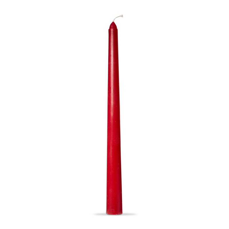 Unscented Taper Candle with Tin Holder, Red