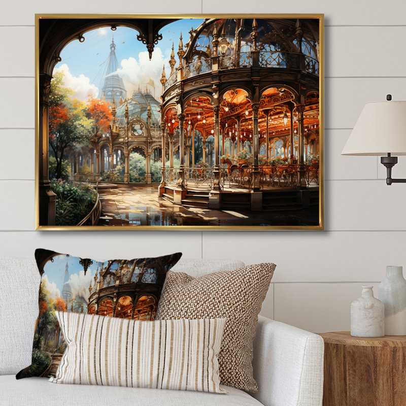 «Makyi Carousel Whimsical Delight II», reproduction sur toile, H 24 po x l 32 po x P 1 po, Cadre flottant doré