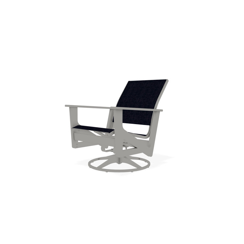 Wexler Swivel Outdoor Lounge Chair, Snow, Moments Navy