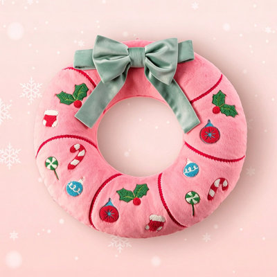 Christmas Wreath Throw Pillow with 3D Bow & Embroidery Patterns