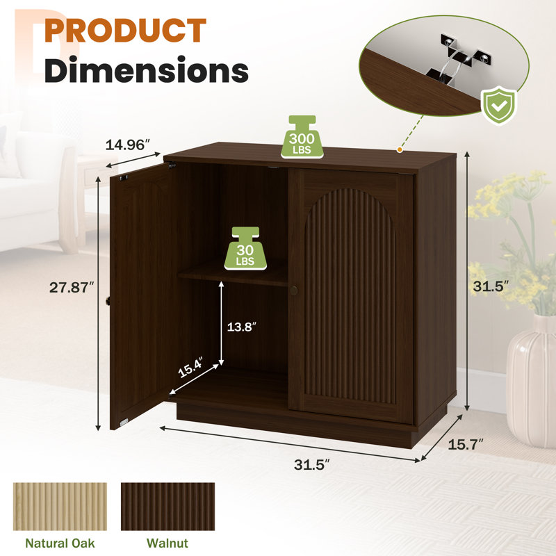 Sideboard Buffet Cabinet With Storage, Fluted Arched Storage Cabinet With Adjustable Shelf, Wooden Modular Coffee Bar, Modern Console Table For Living Room Kitchen Dining Room Entryway, Brown