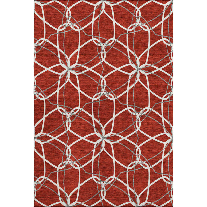Premium Machine Washable Prisco Red Rug, Rectangle 3' x 5'