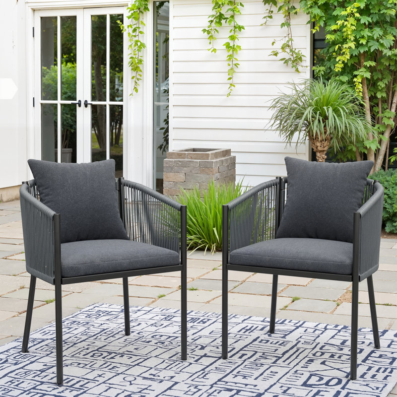 Chaise de patio d'extérieur avec coussin Wricker, Gris
