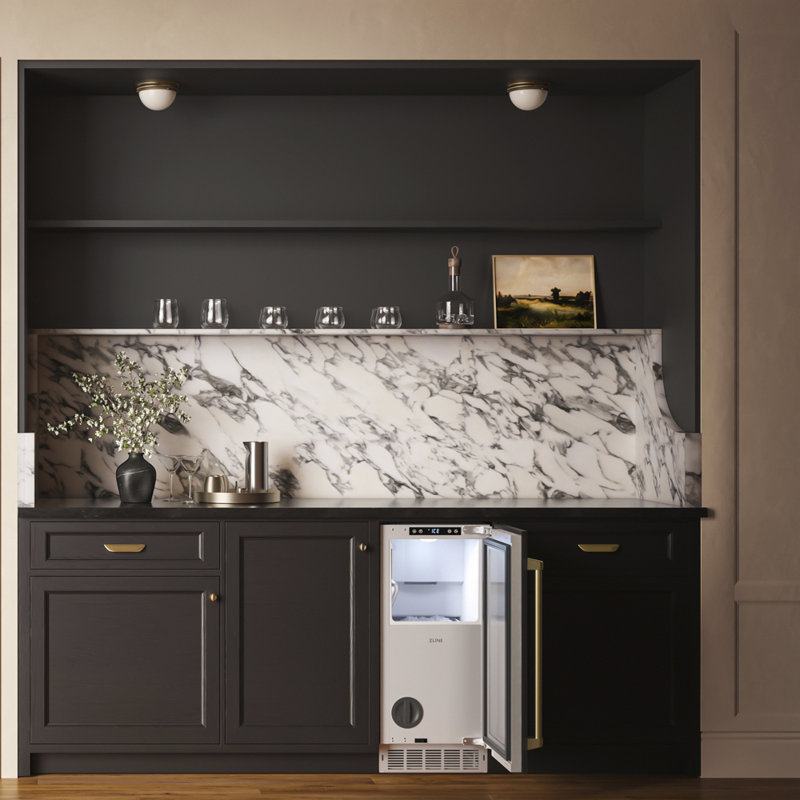 ZLINE Autograph Edition 15 in. Touchstone Nugget Ice Maker with Panel-Ready Door and Bronze Handle, Stainless Steel