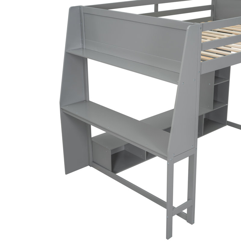 Lit mezzanine double avec bureau et rangement