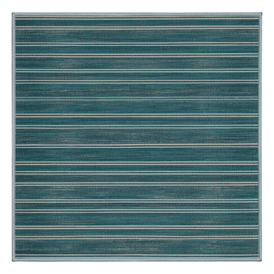 Washable Teal Light Gray Striped Area Rug