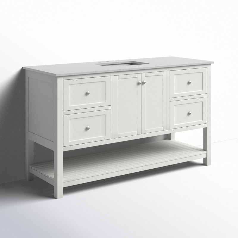 Binne 60" Single Bathroom Vanity Set, White, Engineered Carrara