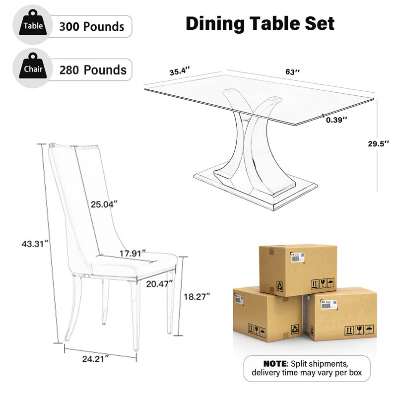 Ensemble de table de salle à manger Luxtury, 5 pièces: table, 4 chaises, Beige, Blanc