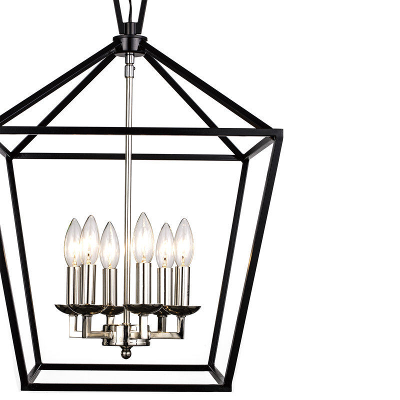 Lustre géométrique à 6 lumières Gunn, Noire/chrome poli