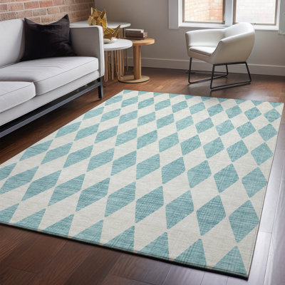 Premium Machine Washable Cerrito AMF578 Teal Rug