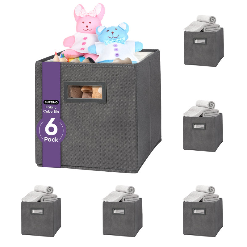Collapsible Fabric Organizing Bin, Foldable Space Saver Storage Solution, Pack of 6, by Superio, Gray