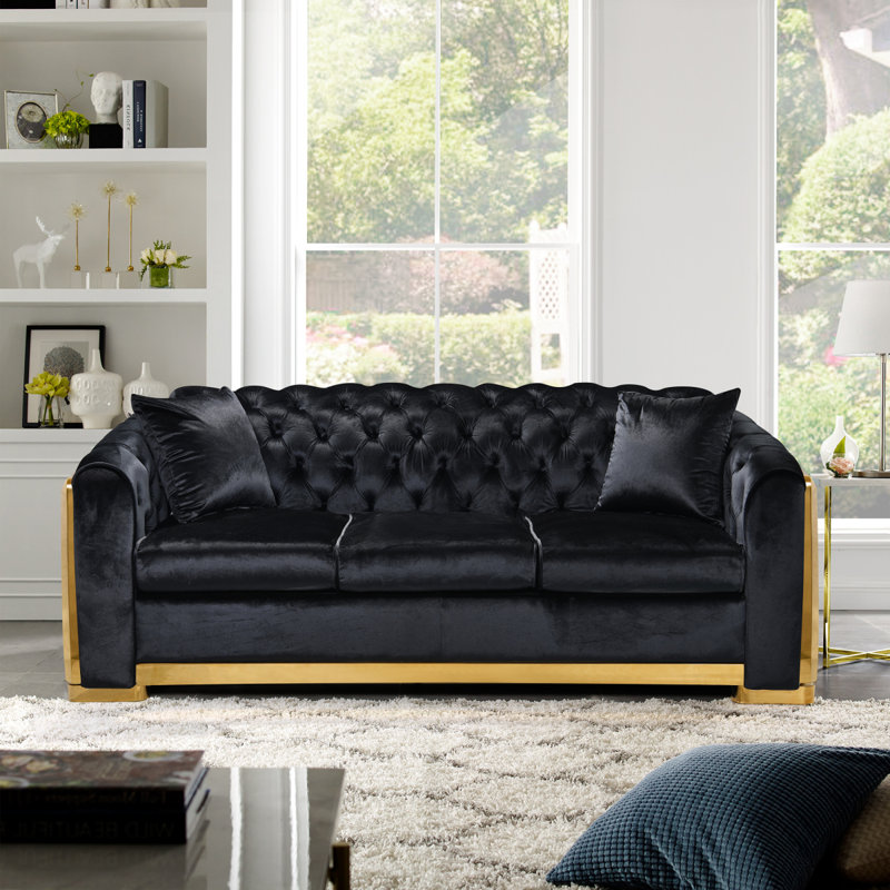 Ensemble de canapés chesterfield Modern Sofavelvet Luxury, Noir