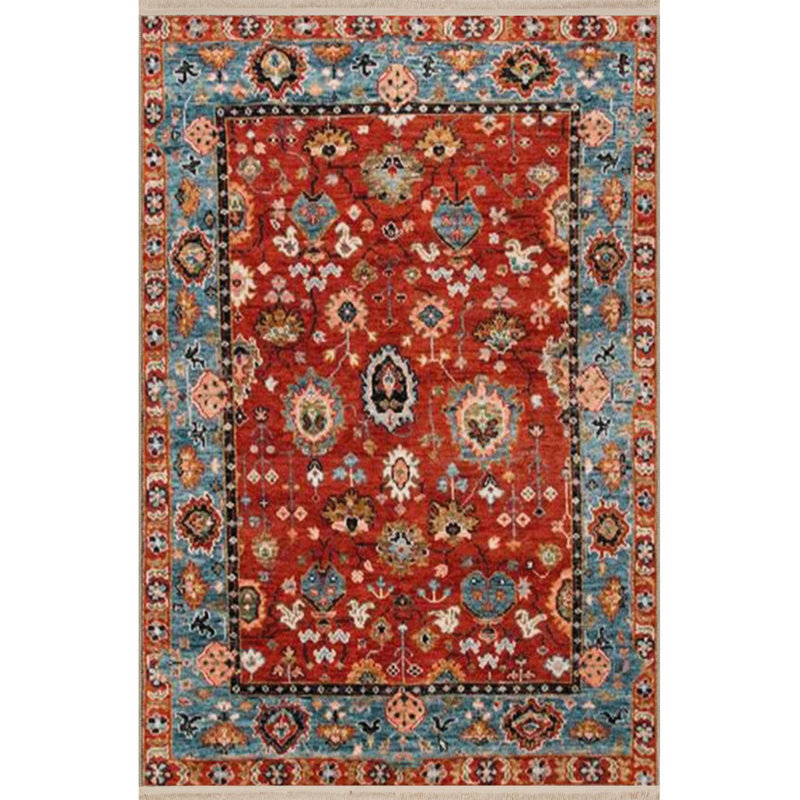 Burdy Themed Traditional Motif Ethnic Patterned Fringed Vintage Decorative Carpet, Round 4'
