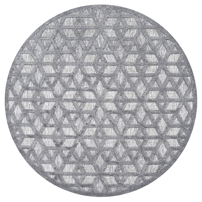 Tapis intérieur / extérieur gris foncé Talaia, Rond 5 pi 3 po
