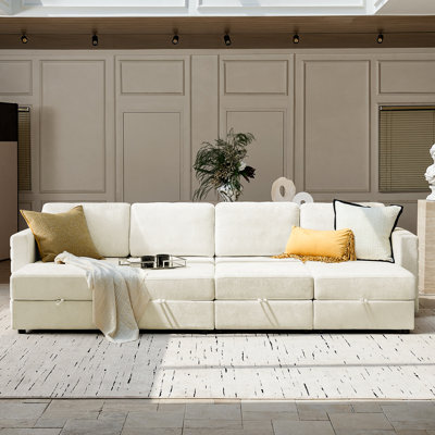 Jagger 124.5" Modern Wide-Seat Modular Storage Sectional Sofa with 4 Ottomans