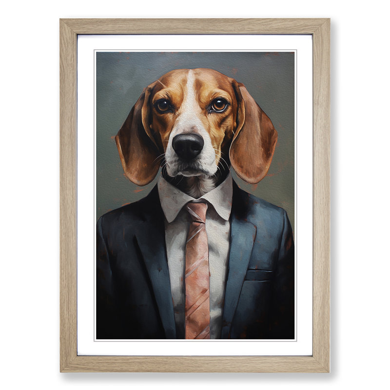 Beagle in a Suit Painting No.3 - Framed Print, 34cm H x 25cm W x 2cm D, Oak Framed