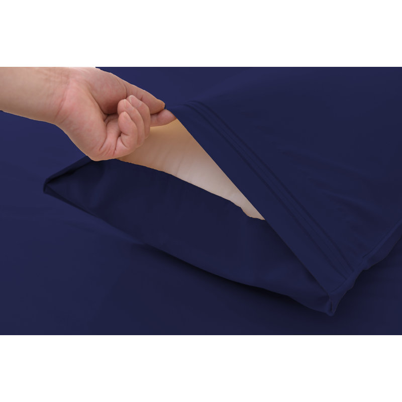  Ensemble de draps 1800 fils en rayonne de bambou, Bleu marine, Très grand