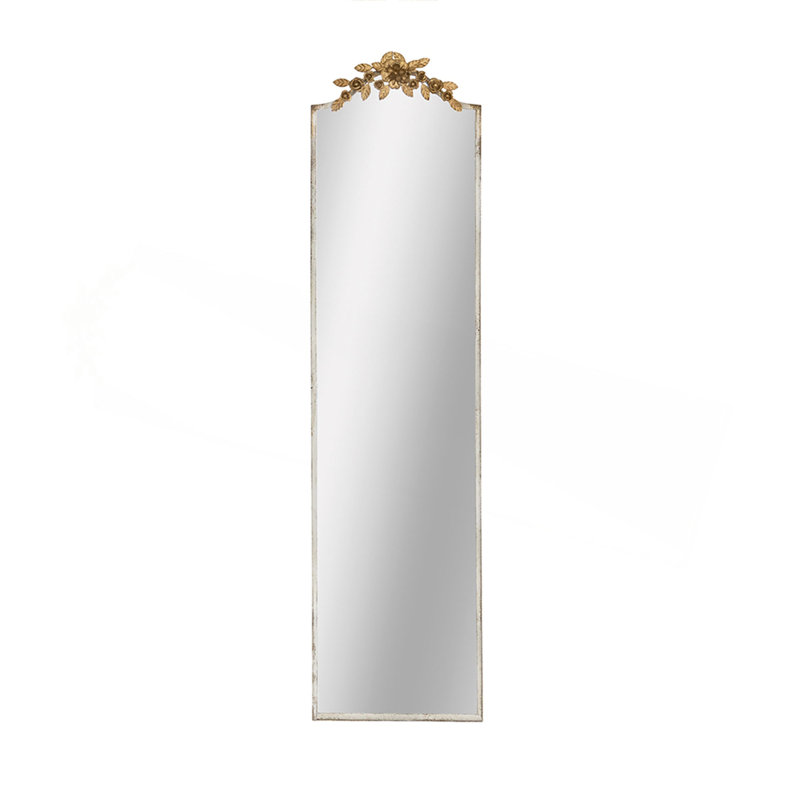 Large Rectangular Full-Length Mirror With Distressed Ivory Frame And Gold Floral Crown