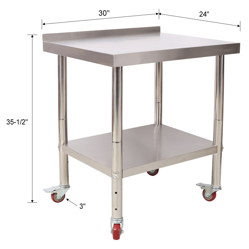 Table de préparation en acier inoxydable, 30 po x 24 po x 35,5 po, capacité de charge de 440 lb avec tablette inférieure