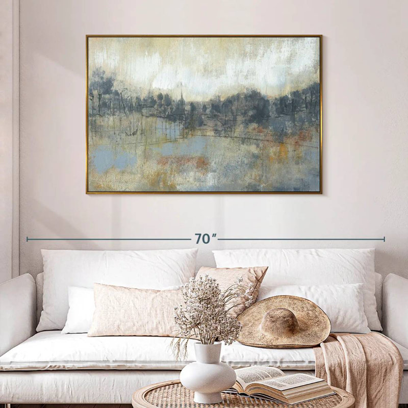 Horizon gris froid I, 46 po x 31 po, Cadre flottant doré