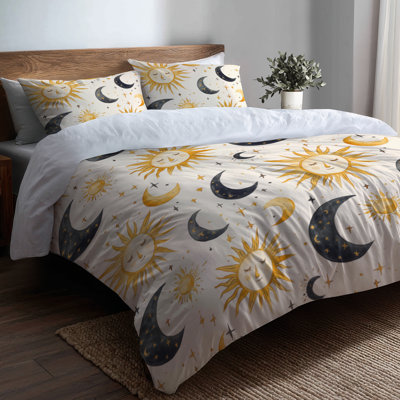 Boho Comforter Set of 6 - Starburst Sun Moon With Shams And Throw Pillows