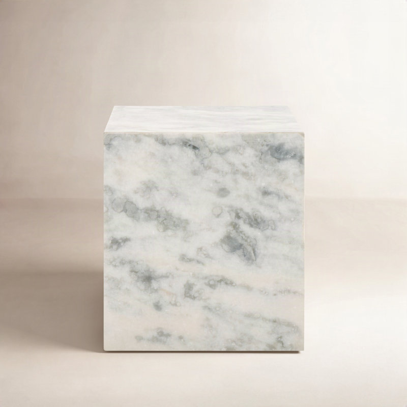 Yantarni Marble Plinth Accent Table, White