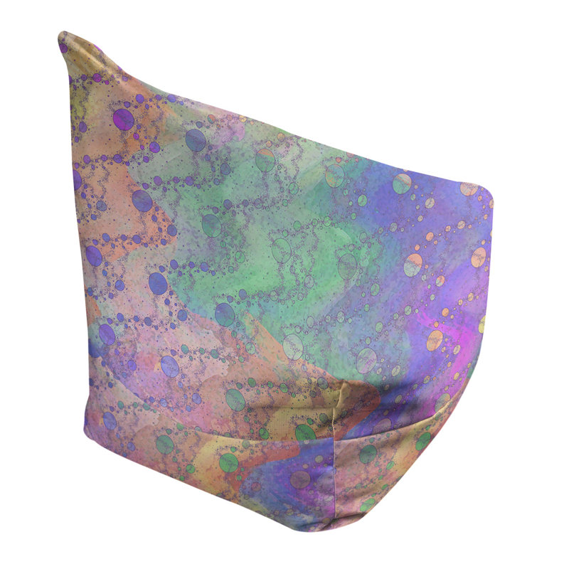 Fauteuil sac de pois Leffel, H 27 po x l 30 po x P 25 po, Housse de pouf, Vert / brun / mauve