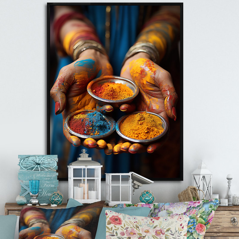 «Portneuf Hinduisim Holi Celebration The», reproduction sur toile encadrée, H 20 po x l 12 po x P 1 po, Cadre flottant noir