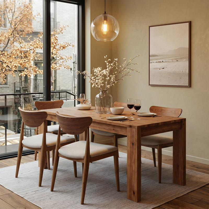55.12" Solid Wood Rectangular Dining Table, 30.71” Height Dinner Table with Thick Legs, Rustic Farmhouse Kitchen Table for 4-6 People, Warm Rustic Brown