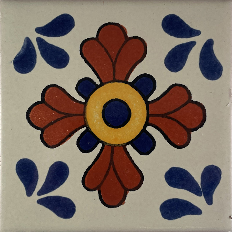 4.2" x 4.2" 9pcs TalaMex Seville Mexican Clay Tile Handmade Talavera Backsplash Mosaic, Blue