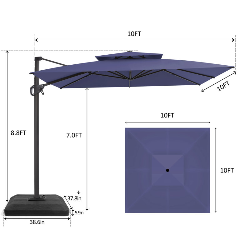 Parasol de patio extérieur en porte-à-faux 116 "x 116" avec base lestée, Marine