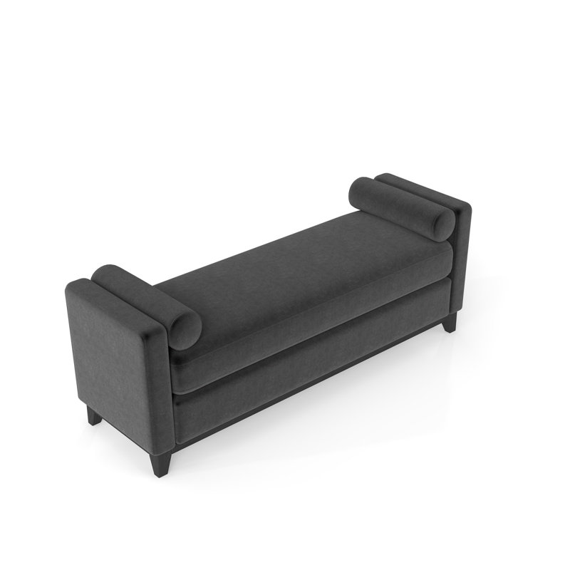 66.34" Sherpa Fleece Upholstered Bench, Black, Black