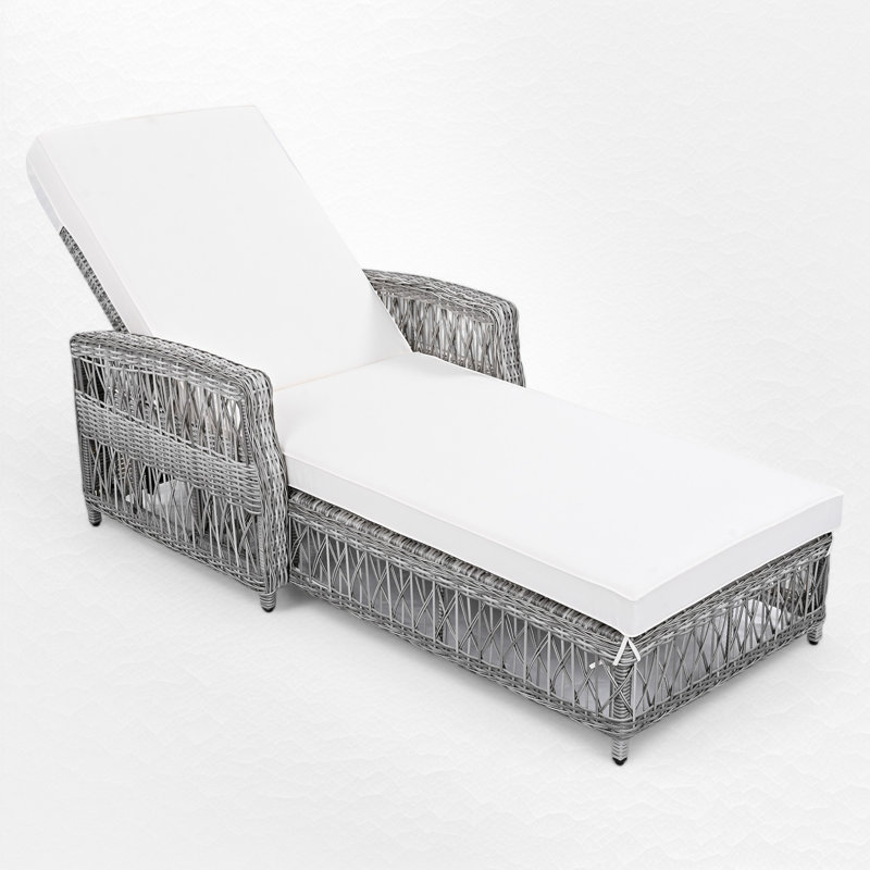 Chaise longue d'extérieur en osier avec coussins, Beige, 2 pièces