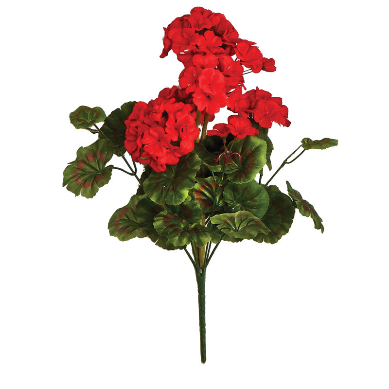 Buisson de géranium artificiel rouge 18 po avec 9 capitules et feuilles