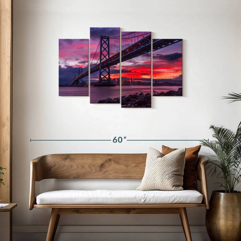 Lilie, pont de la baie de San Francisco, crépuscule, H 27 po x l 43 po