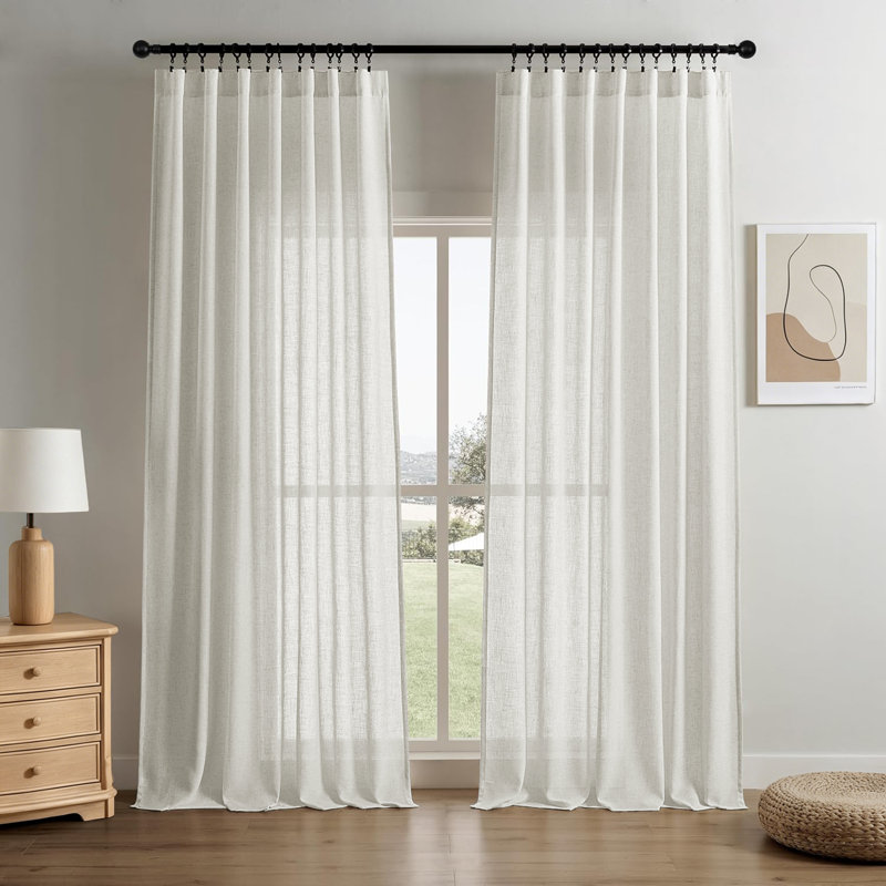 2pk Light Filtering Linen Blend Curtains with Back Tabs/Rod Pocket - 52" x 84" White, 52" W x 84" L, White