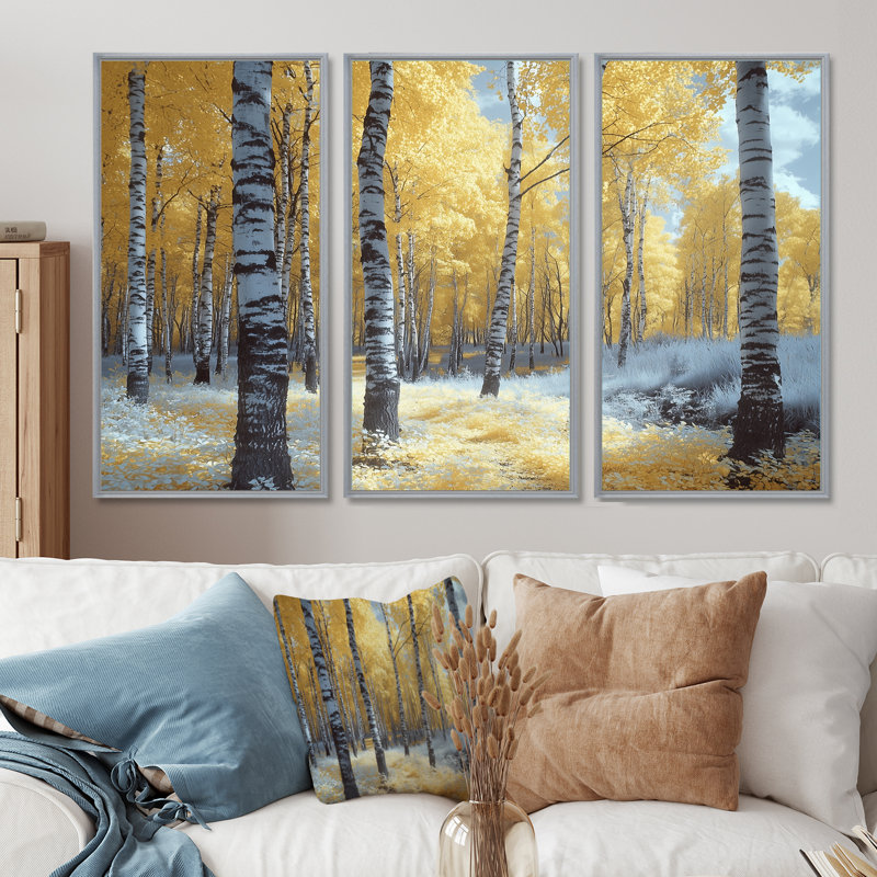 Ensemble de décorations murales forêt de bouleaux jaunes - Forêt I, H 40 po x l 60 po x P 1 po