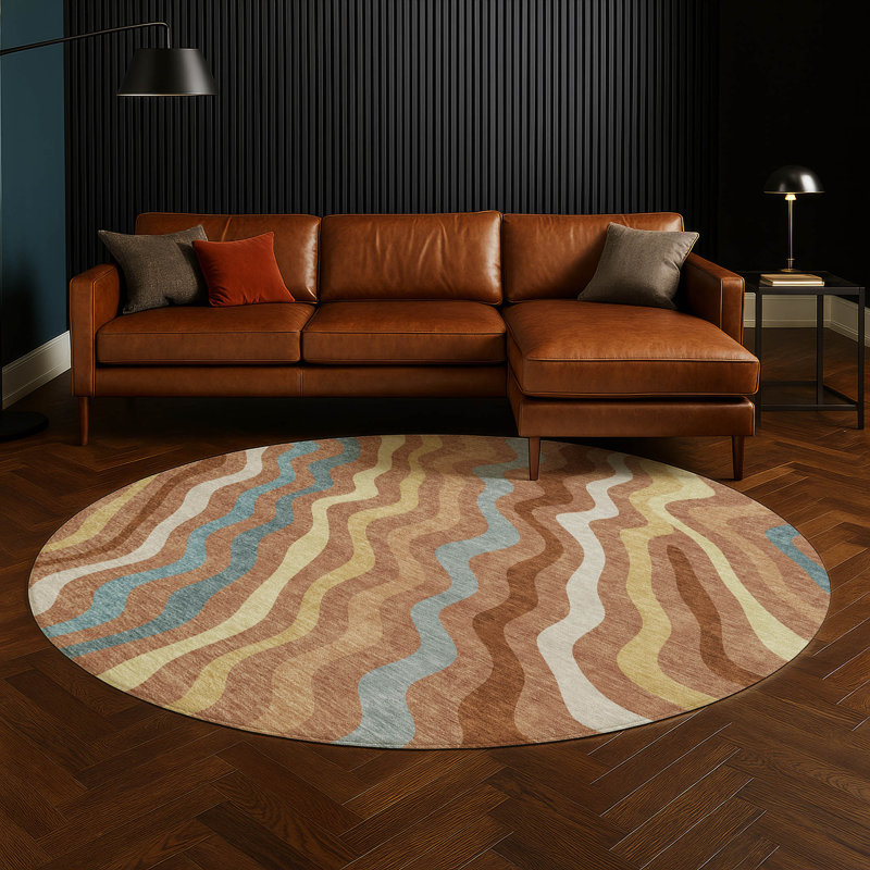 Machine Washable Indoor/Outdoor Chantille ACN2570 Abstract Rug, Round 8', Paprika