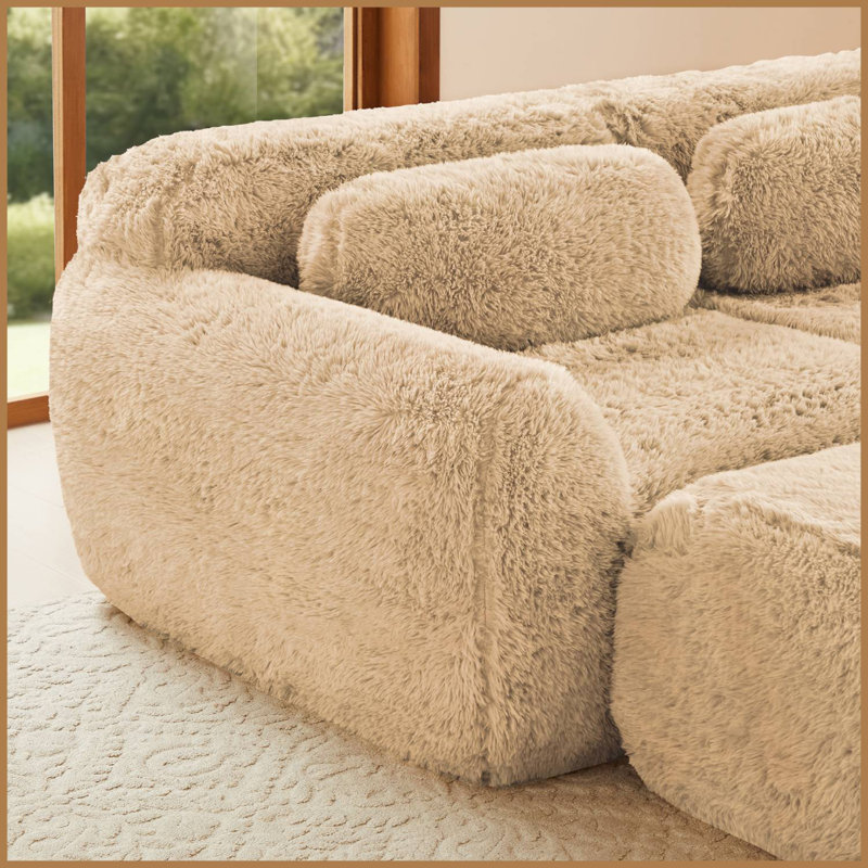Canapé modulaire rembourré en L de 80 po avec repose-pieds, Kaki