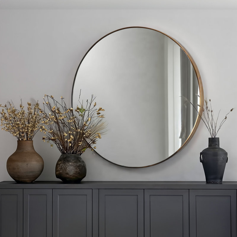 Lily, miroir ovale avec cadre en métal - 24 x 30, 27,56 po x 27,56 po, Or