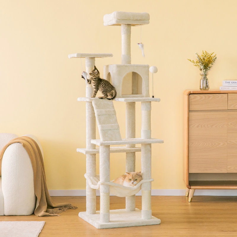 Grand condo 64 "pour chat, Beige, H 63,8 po x l 19,7 po x P 19,7 po