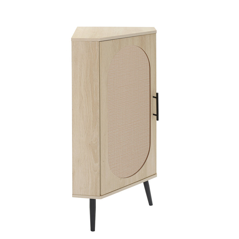 Armoire d'angle, avec une porte en rotin, une table d'angle autoportante conçue pour les petits espaces