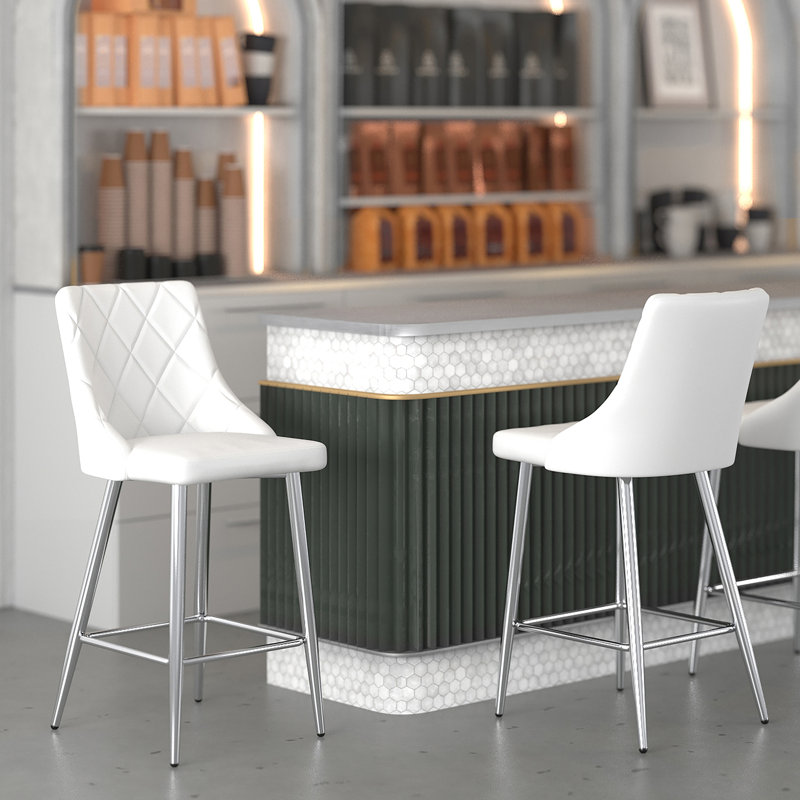 Tabouret de comptoir 26 po Bak, Chrome chrome, Blanc