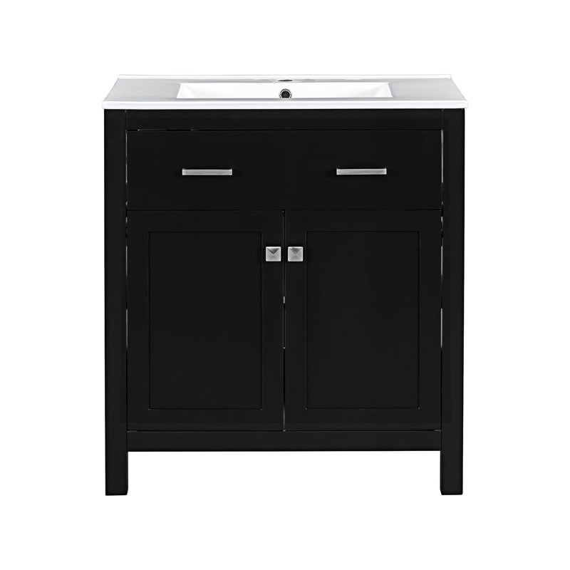 Ensemble de meuble-lavabo double, Noir, Argent argent