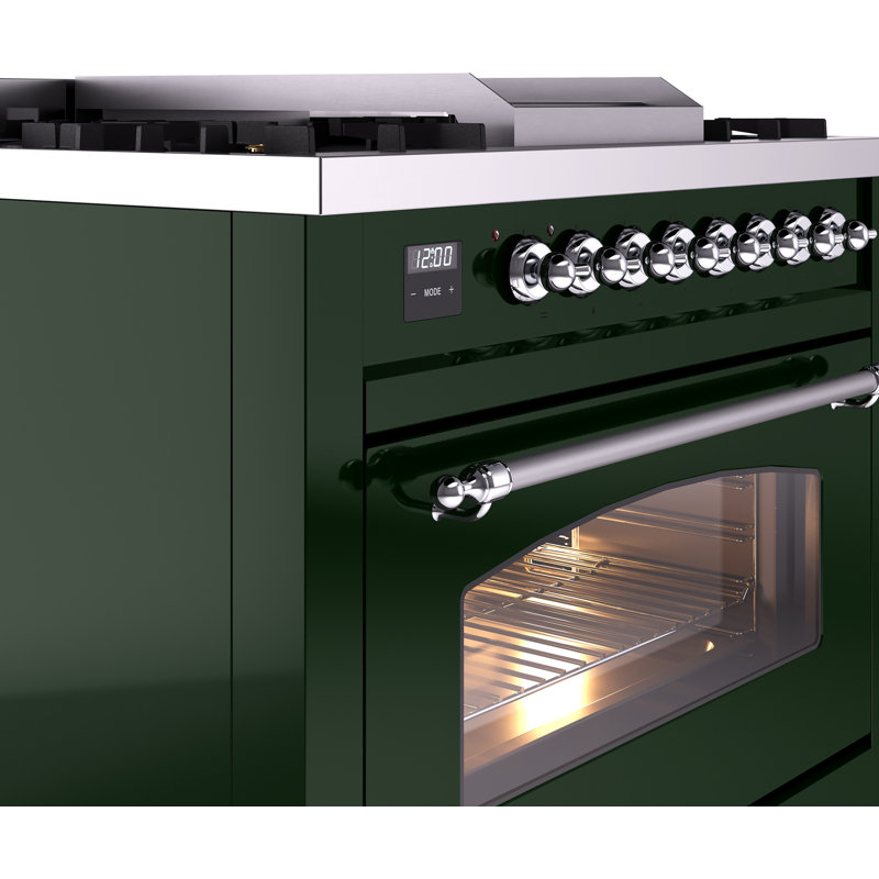 ILVE Nostalgie II 36 Dual Fuel Range, knobs, Emerald Green/Chrome, Liquid Propane